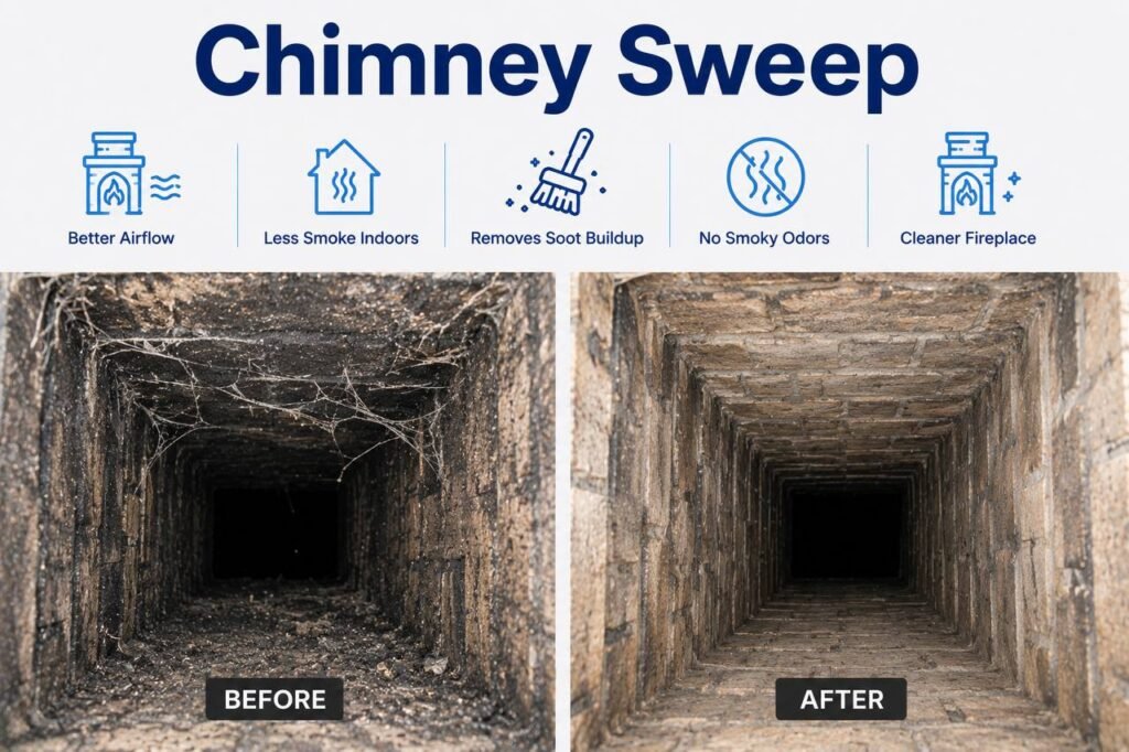 Chimney Sweep Before and After Cleaning